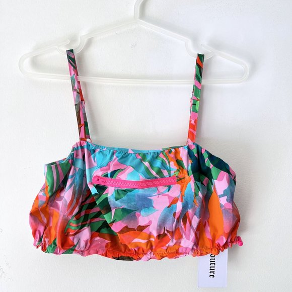 NEW! JUICY COUTURE Tropical Palm Print Zip Crop Top, Size XS - Picture 7 of 15